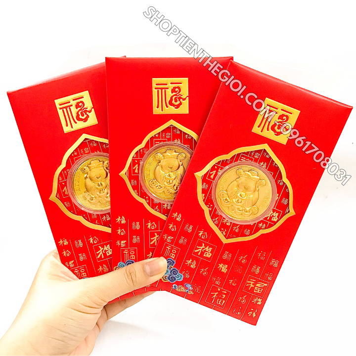 Combo 10 Bao Lì Xì Đồng Xu Thần Tài Cute Mạ Vàng - SP005983